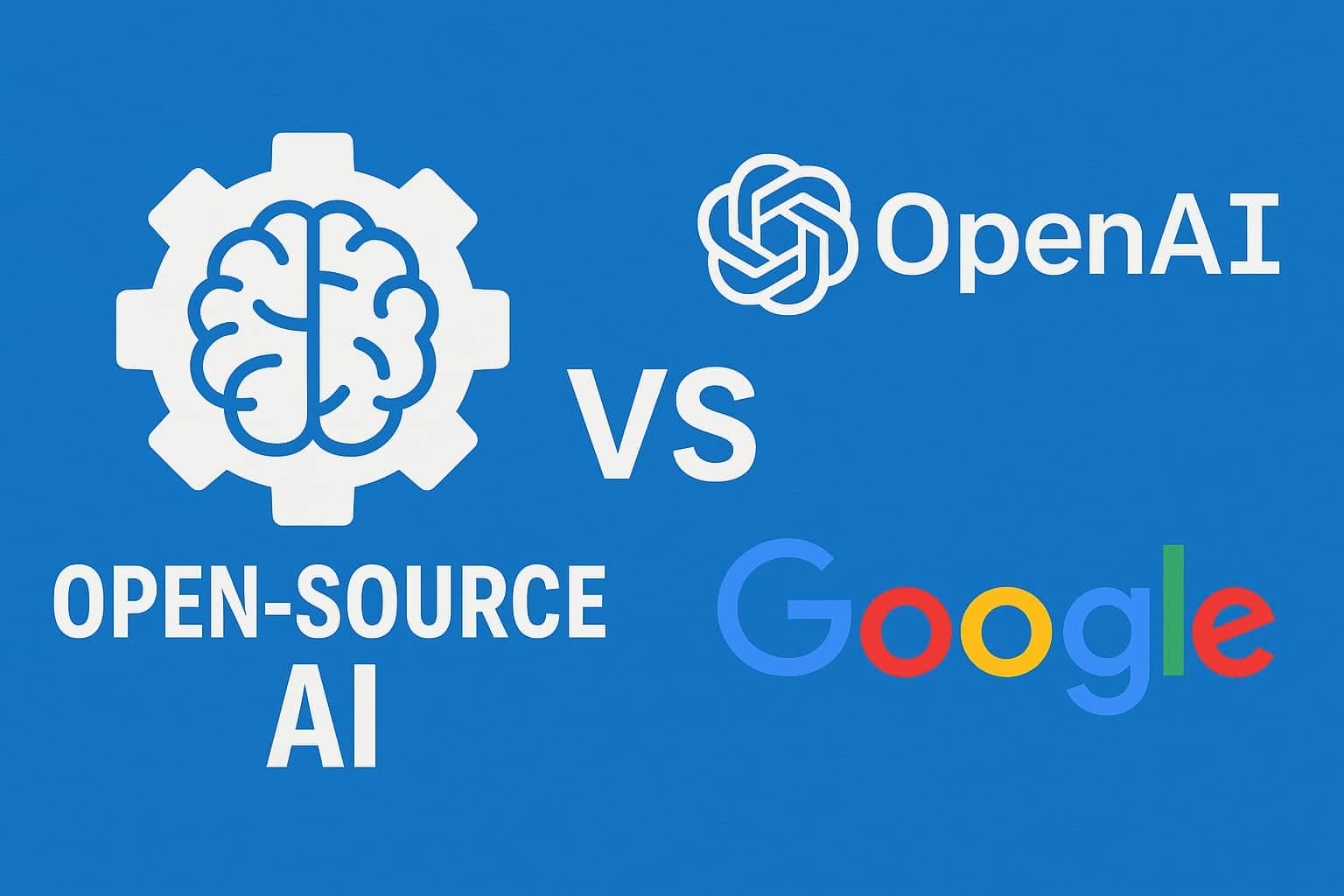 Digital illustration showing a symbolic comparison between open-source AI and proprietary AI.